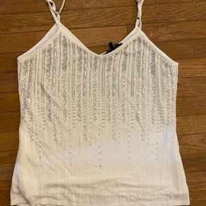 White House Black Market beaded white tank size lg